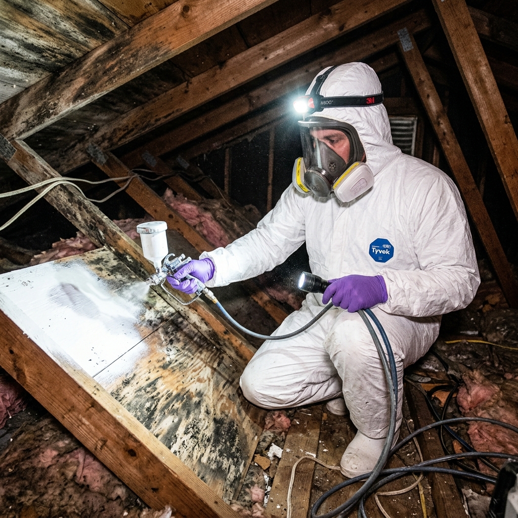 Attic Mold Remediation professionals responding to emergency in Hartford, CT - Ergon Restoration