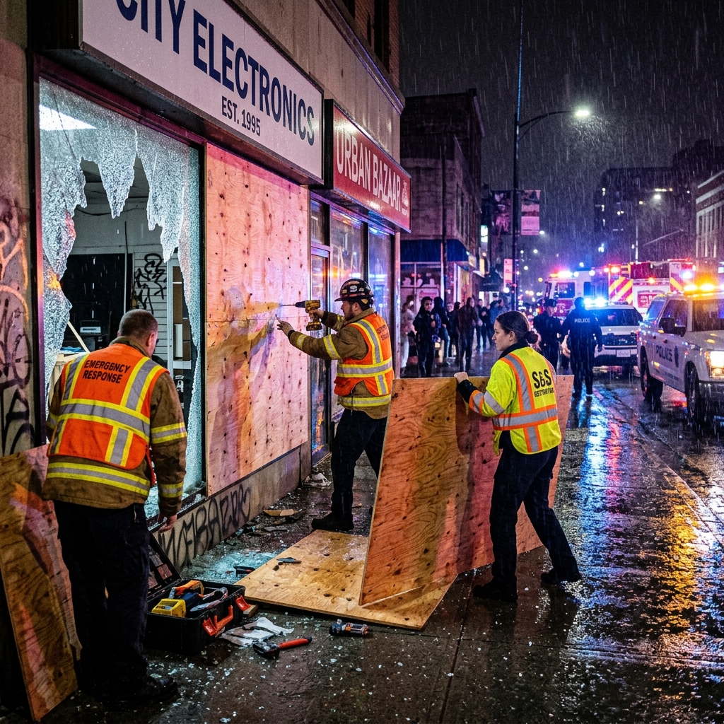 Emergency Board-Up Services professionals responding to emergency in Hartford, CT - Ergon Restoration