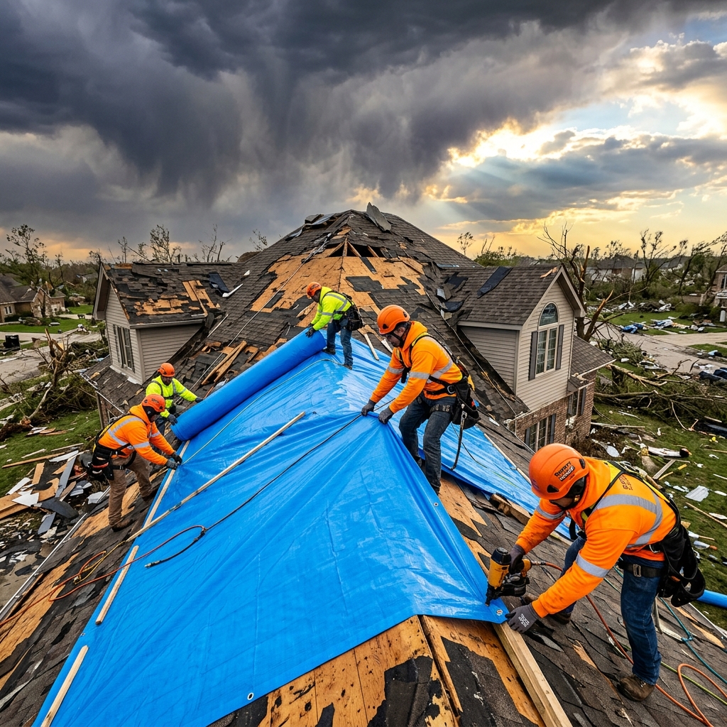 Emergency Roof Tarping professionals responding to emergency in Hartford, CT - Ergon Restoration